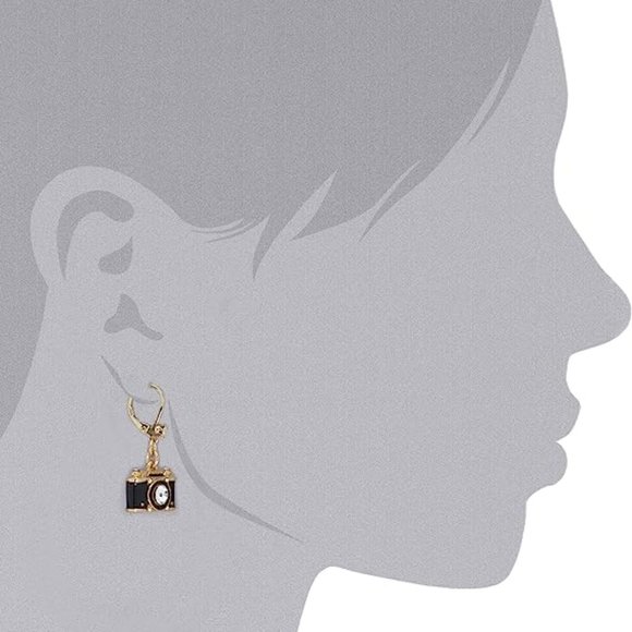 Betsey Johnson Royal Engagement Drop Earrings Gold Tone Rhinestone Black Enamel - Picture 2 of 13